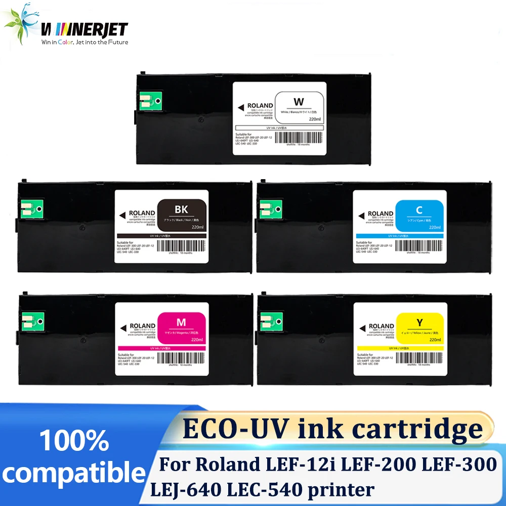 

Winnerjet ECO-UV ink cartridge 220ml With UV ink chip for Roland LEF-12i LEF-200 LEF-300 LEJ-640 LEC-540 LEC-330 printer ink