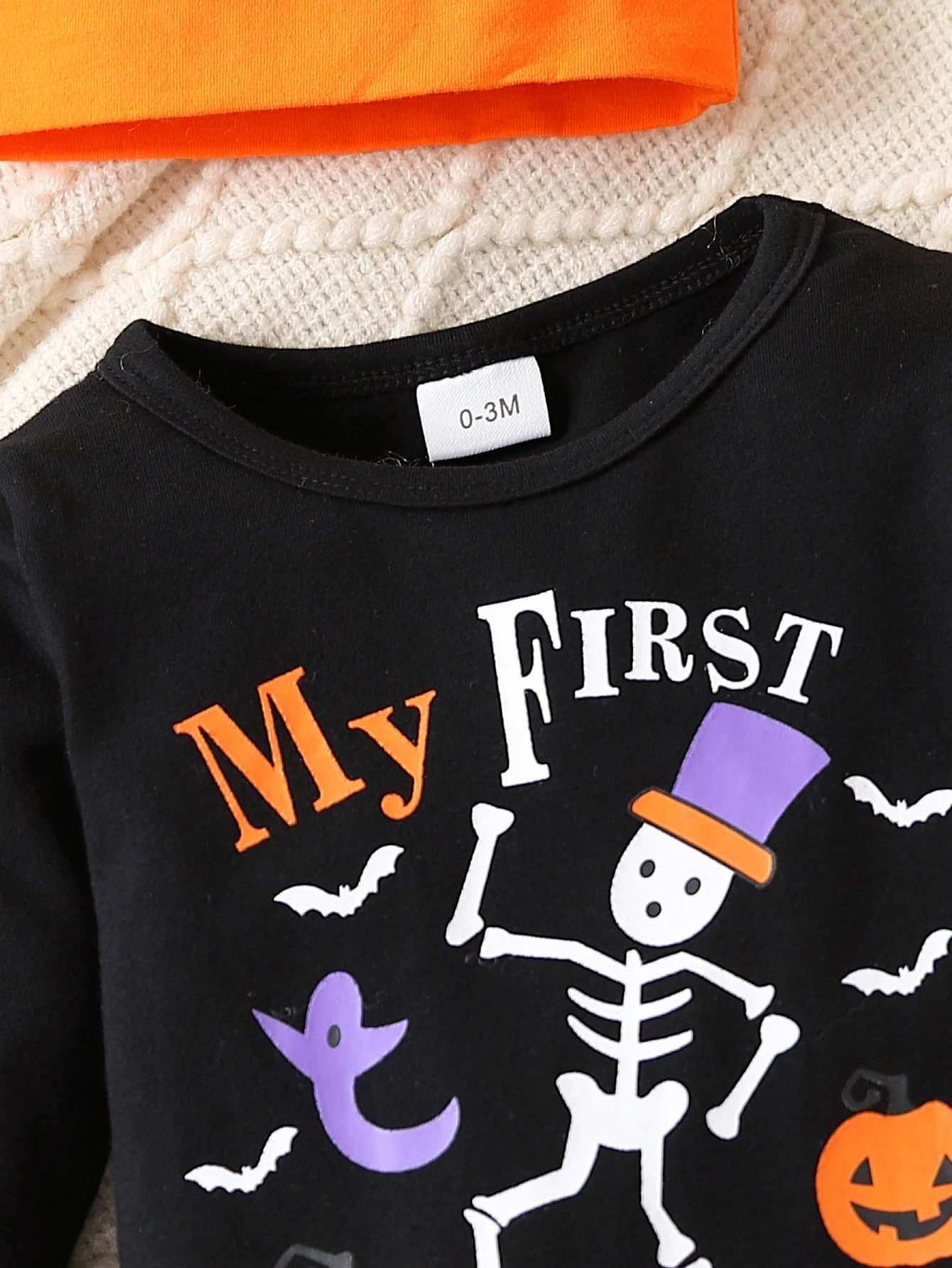 1 Stück Baby-Halloween-Strampler 2026, „Mein erstes Halloween“ Langarm-Strampler mit Kürbis-Geister-Print, Niedliches Krabbel-Outfit für Kleinkinder – Detail 3
