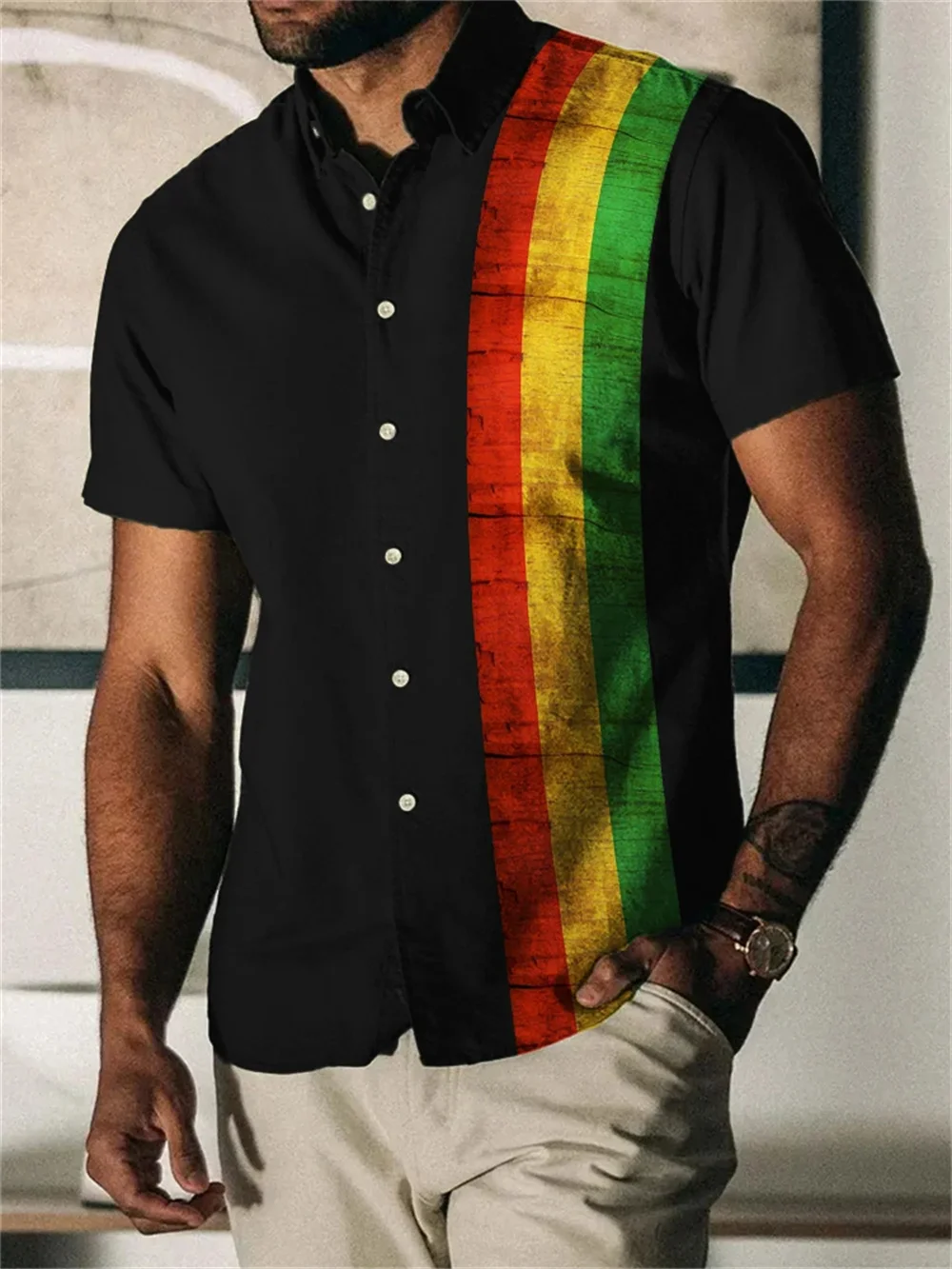 Nuove camicie da uomo arcobaleno stampa manica corta da uomo bottone con risvolto camicie Casual Streetwear da uomo camicie retrò 2024 XS-5XL