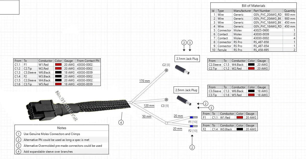 20AWG 500CM Micro-Fit 3.0 43025 43020 Molex 3.0 430250600 Wire Harness 430200600