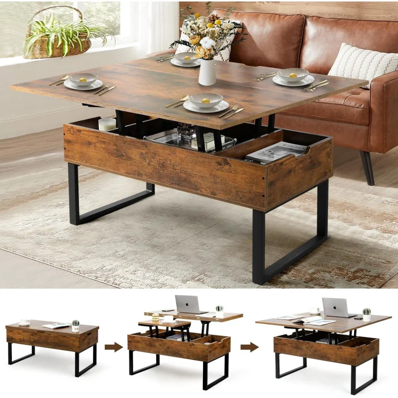 Lift Top Coffee Table,3 in 1 Multi-Function with Hidden Compartment for Living Room,Modern Coffee Table Converts to Dining