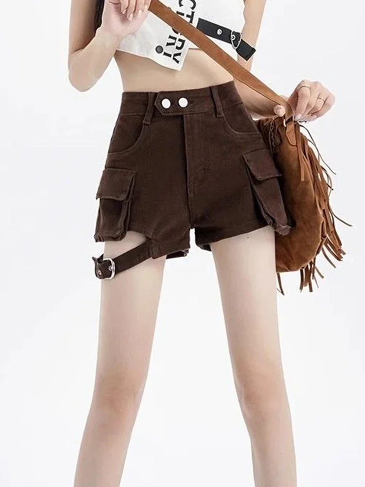 2025 oco para fora y2k denim shorts feminino cintura alta vintage streetwear carga shorts casual senhora harajuku verão magro jeans shorts