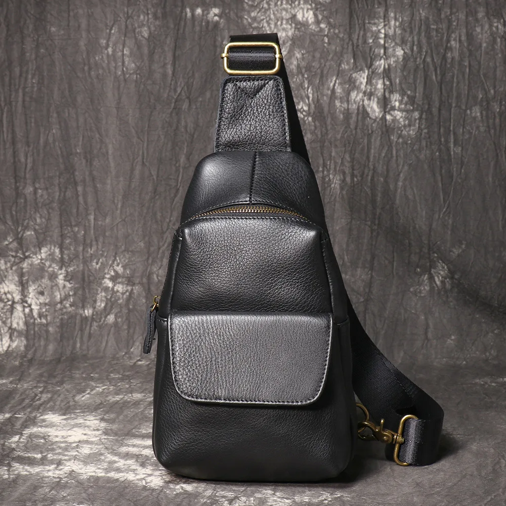 

Мужская простая нагрудная сумка из натуральной кожи, хранилище для телефона через плечо из воловьей кожи, повседневный рюкзак на одно плечо большой вместимости