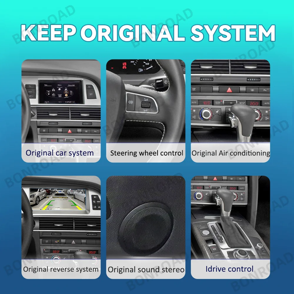 BONROAD-reproductor multimedia de radio para coche, pantalla táctil de 8,9 pulgadas para Audi A6 C6 4F 2005-2015 con CarPlay inalámbrico, Android, Auto Airplay 6