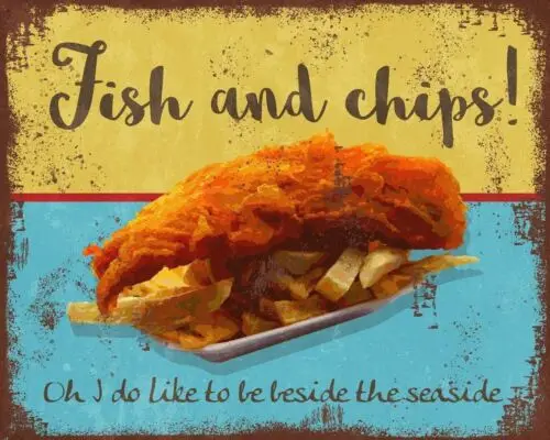 Fish and Chips Seaside Vintage Retro style Metal Sign Advert Plaque a4