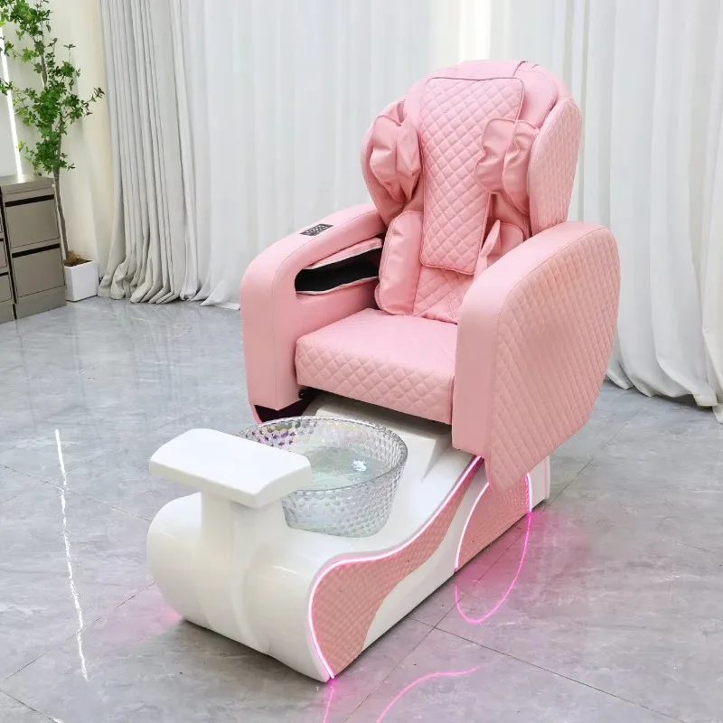 Professional Beauty Salon Furniture Fiberglass Reclining Electric Pedicure Chair with 7-Color LED Lamp Luxury Foot Spa