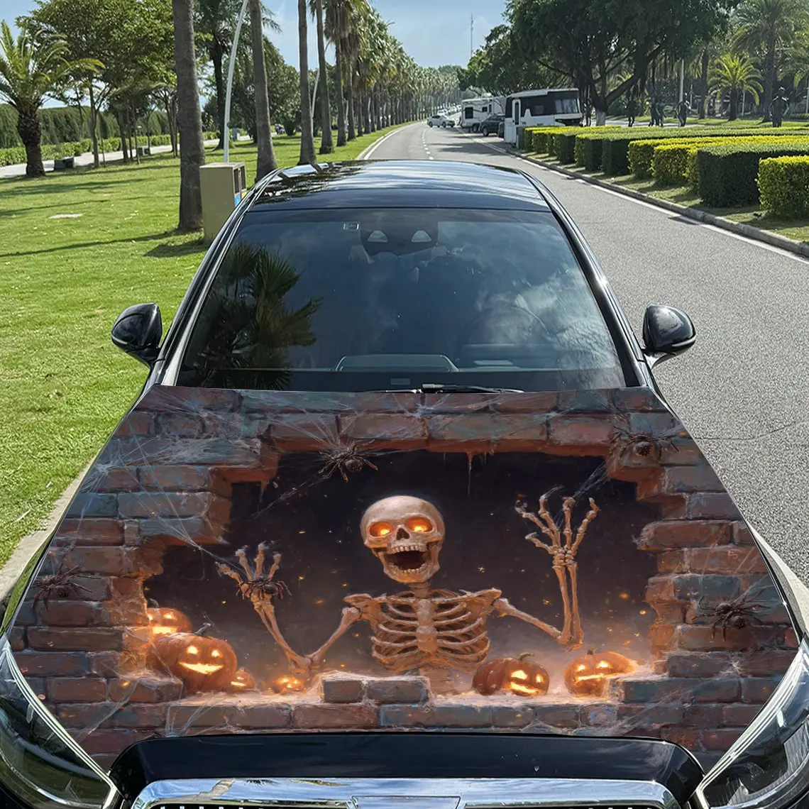 

Wall - Breaking Skull Pattern car hood stickers, waterproof self-adhesive, scratch resistant, easy to stick, durable car PVC sti