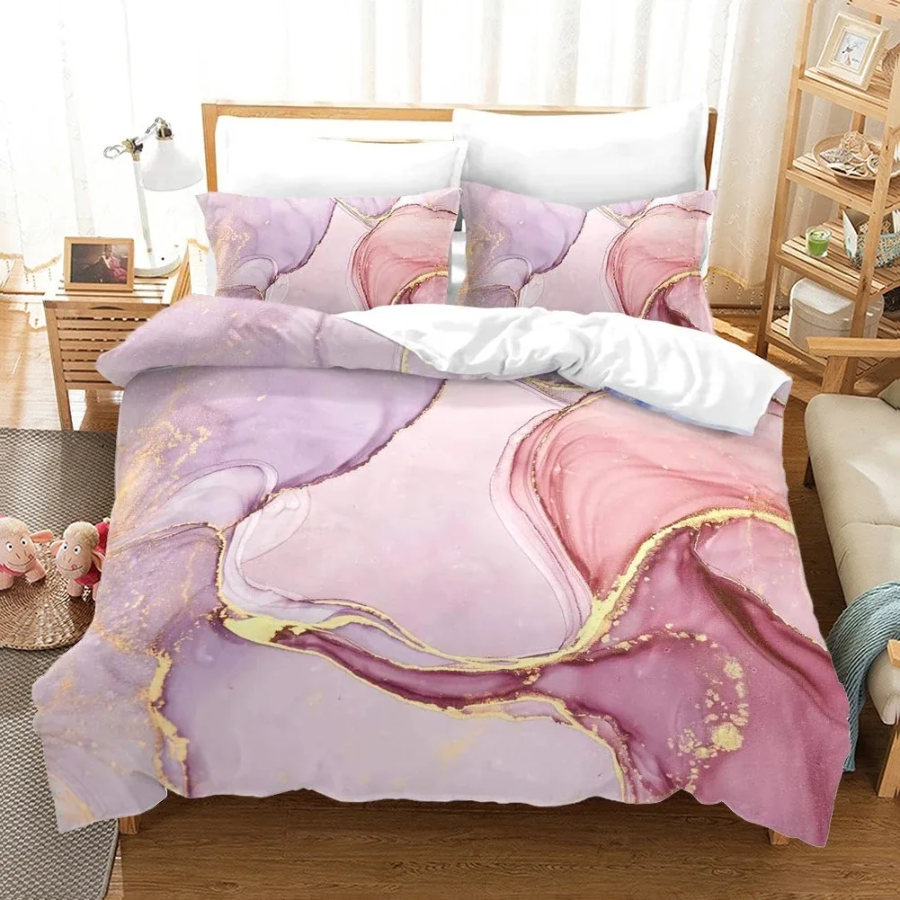 

Marble Patterns Printed Bedding Set Pink Color Duvet Cover Sets Comforter Bed Linen Twin Queen King Single Size Dropshipping