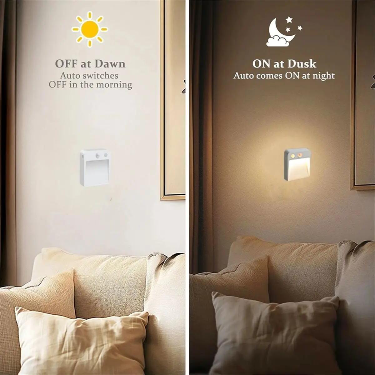 Nices 4 LED Night Lights Automatic Dusk to Dawn Photo Sensor Night Lighting Wall Sconce Battery Powered Stairway Hallway Light