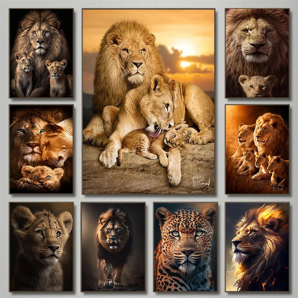 Classic Animal Aesthetics Wall Art Pictures Wild Lion Tiger and Cub Posters and Prints Canvas Painting Home Bedroom Decor Gifts