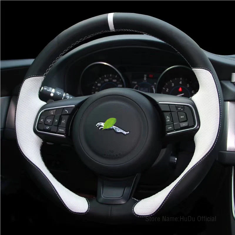 

DIY Custom For Jaguar XEL XFL F-TYPE EF I-PACE Hand-Stitch White Black Leather Car Steering Wheel Cover Car Accessories Interior