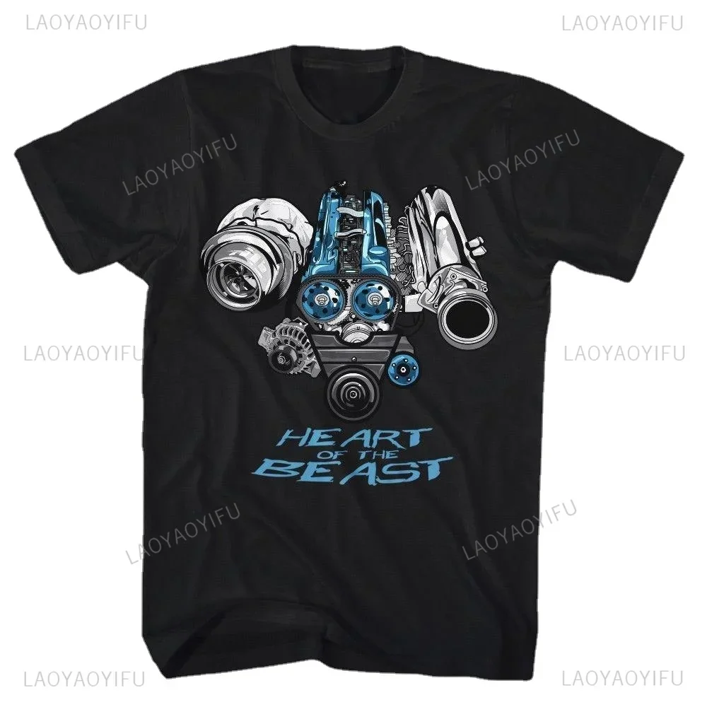 Japan Car 2JZ Engine Turbo Tuning JDM Printing T-Shirt Summer Fashion Casual Cotton O-Neck Mens Tshirt Personality Mans Clothing