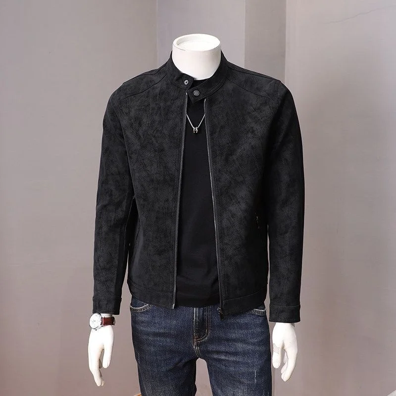 Motorcycle Jacket Men's Slim Fit Stand Collar Riding Leather Coat Autumn New Style Korean Version Casual Fashion Outerwear