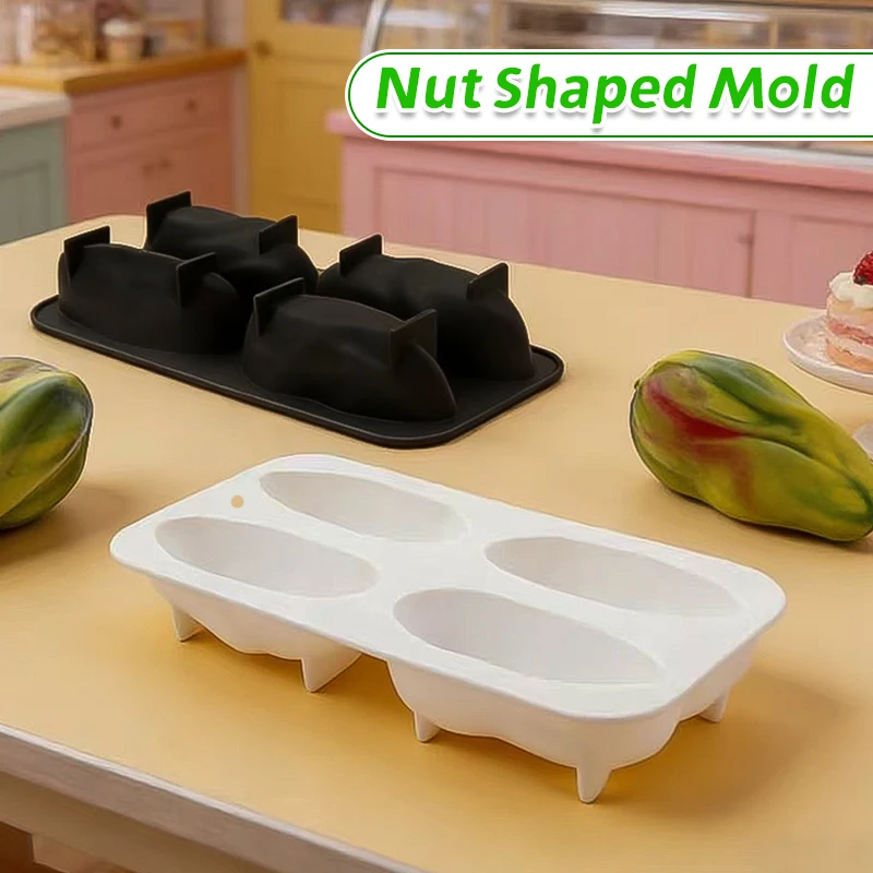 

4-cavity Pistachios Design Silicone Mold, Mousse Mold Pistachios-shaped Dessert Mold French-style Western Pastry Baking Mold