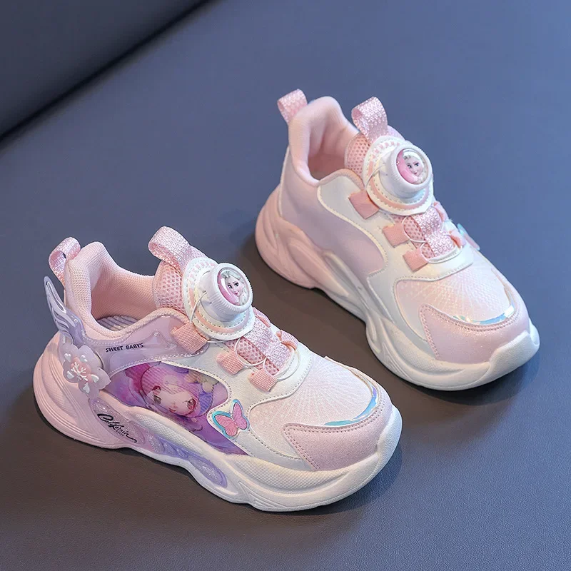 Fall New Girls Fashion Sneakers Disney Kids SpringRunning Shoes Frozen Elsa Cartoon Wings Swivel Button Casual Shoes