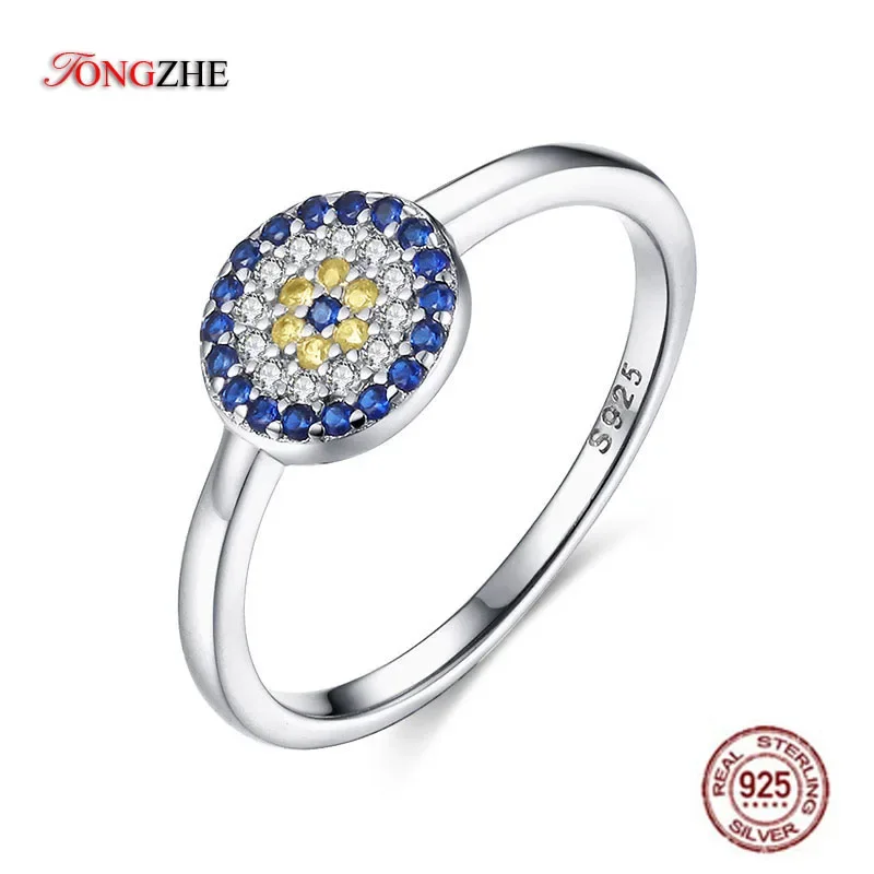 TONTGZHE Evil Eye Ring Charm Genuine 925 Sterling Silver Blue Yellow CZ Eye Wedding Rings For Women Silver Jewelry