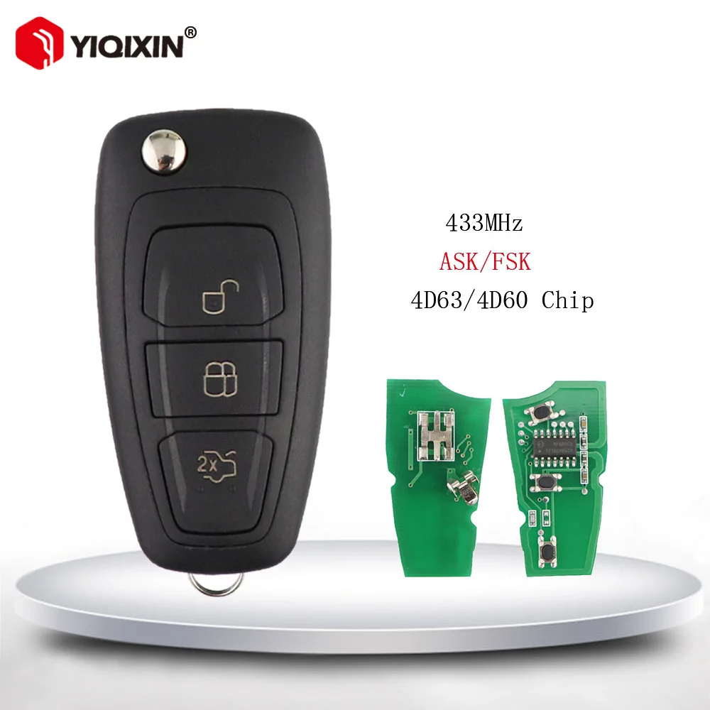 433Mhz Remote Car Key For Ford Mondeo Focus C Max Grand Galaxy S Max MK3 Fiesta 2011 2012 2015 4D60 4D63 Chip FSK ASK 40 80 Bits
