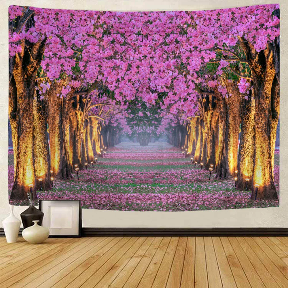 

Sakura Avenue tapestry wall hanging cloth forest landscape living room wall art decoration Bohemian home background cloth