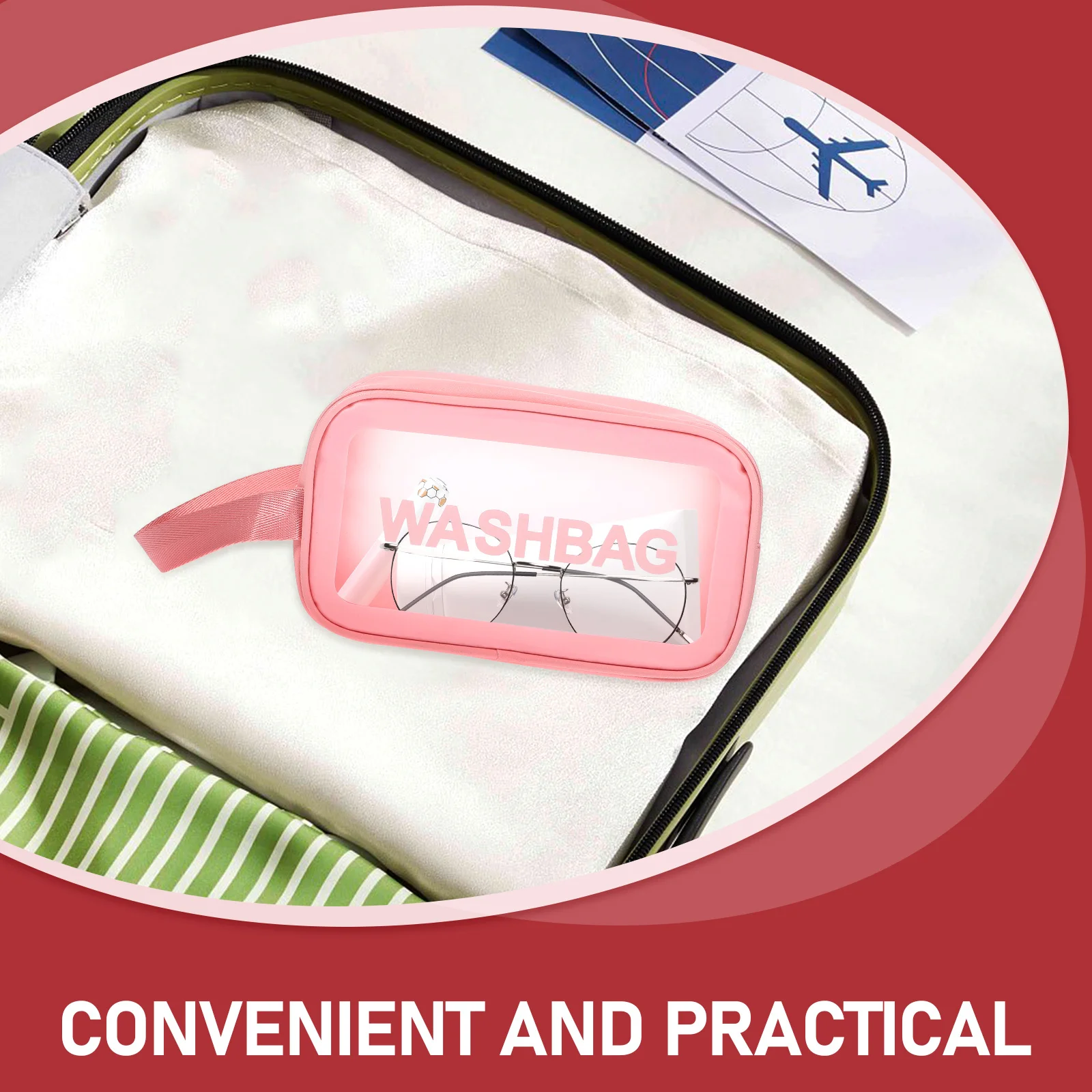 3 قطع من حقائب أدوات الزينة للسفر، مجموعة حقائب مكياج شفافة، سعة كبيرة، مقبض مادة سميكة، حقيبة محمولة، أساسيات السفر