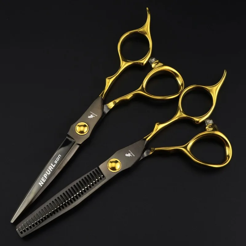 NEPURLson 6.0inch JP440C half-gold handle bearing screws hair scissors for the right hand, sharp and beauty 4