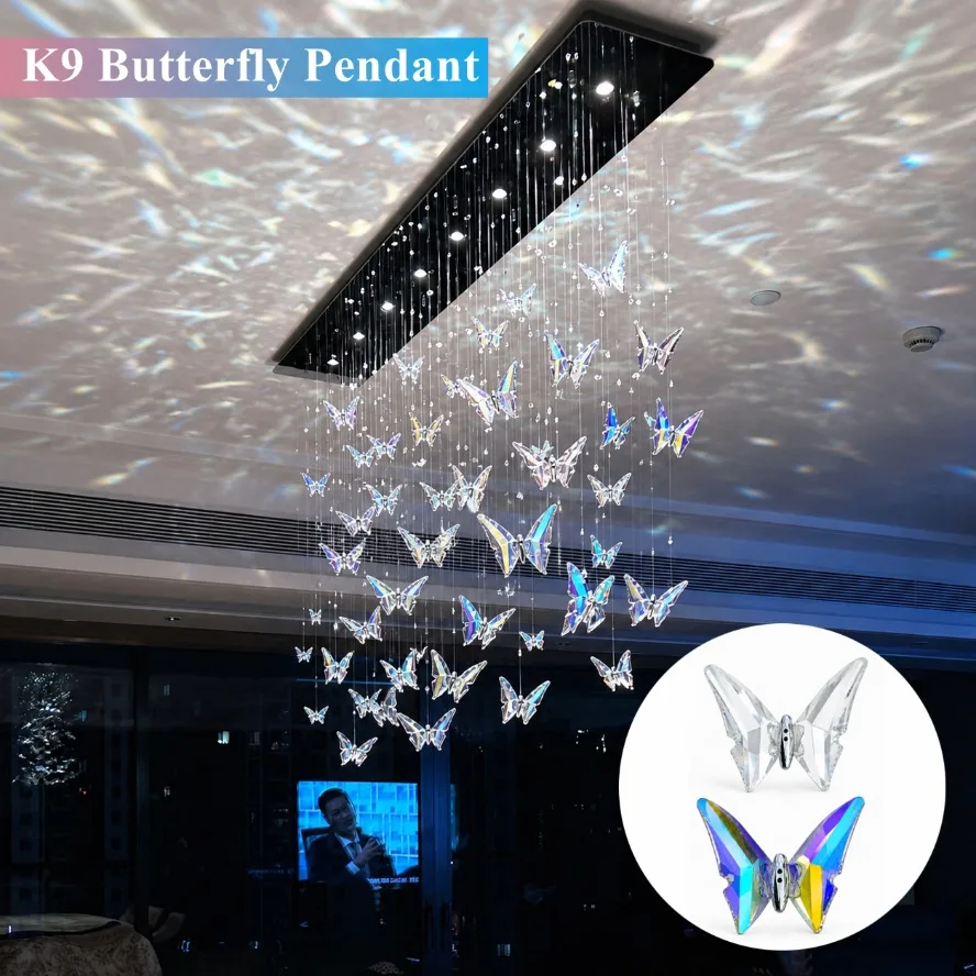 5/3/2/1PCS Butterfly Pendant K9 Colored Crystal High Transparency Wedding Decoration Chandelier Accessories Creative Light DIY