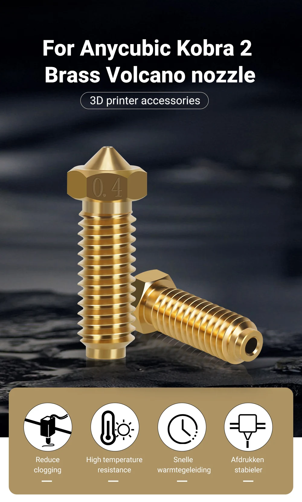

For Anycubic Kobra 2 Brass Volcano Nozzle Hardened Steel Nozzle 3D Print 0.2 0.4 0.6 0.8 1.0mm 3D Printer Nozzles