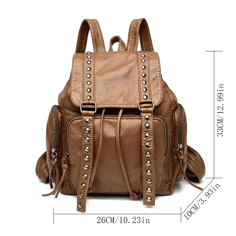 Designer Belt Rivet Women Backpack Soft Leather Shoulder Bag for Women Girls School Bag Casual High-capacity Travel Bagpack Sac