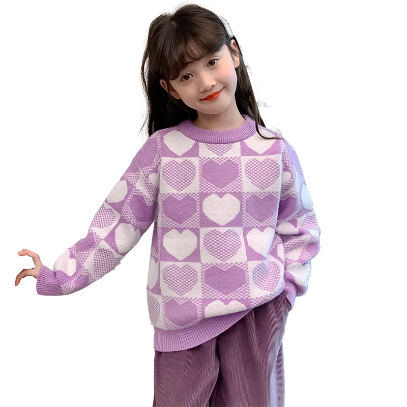 

Sweet Style Kids Sweater Hearts Girl Fashion Spring Knitwear With Heart For Children Slim Fit Casual Autumn Knitted Clothing