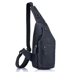 BULLCAPTAIN-Bolso clásico de cuero genuino para hombre, bandolera de hombro, informal, de pecho, mochila de viaje y senderismo, 2023