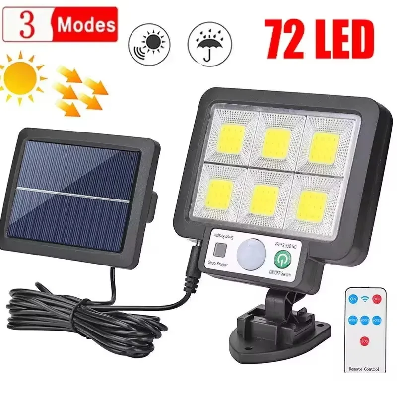 72 COB Solar Split Wall Lamp Motion Sensor Led Sunlight 3 Modes with Remote Control Outdoor Waterproof Garden Street Lighting