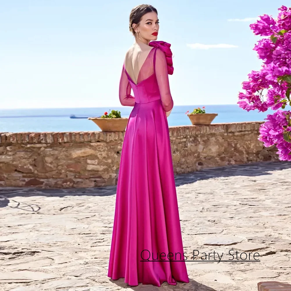 新作入荷 花嫁の母ドレス カスタムメイド 7分丈チュールスリーブ スクープネック 花柄 フロントスリット バックジッパー ウェディングゲストドレス