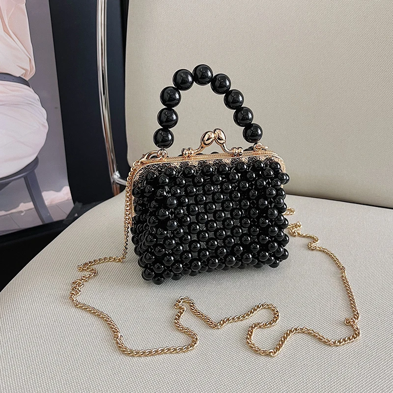 

Luxury Clear Crystal Beaded Evening Clutch Handmade Transparent Beaded Mini Top-Handle Crossbody Bag for Wedding Party