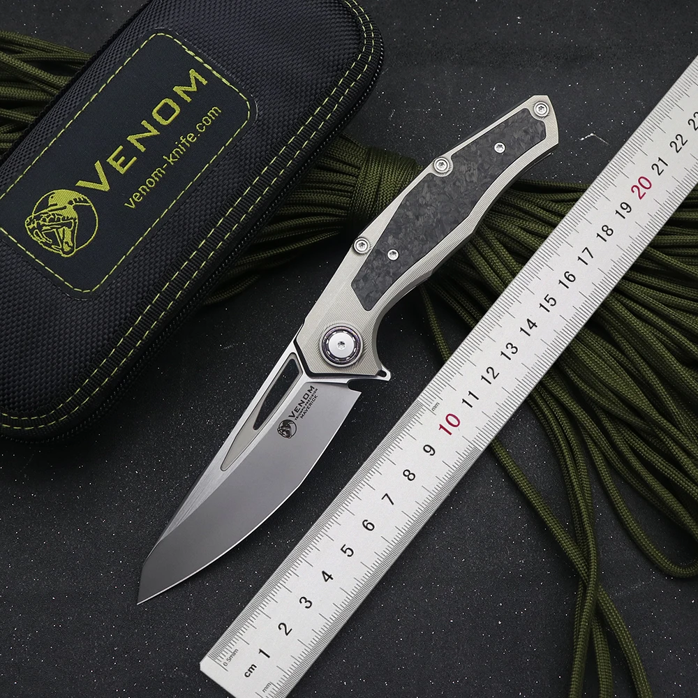 

VENOM Lone Ranger Folding Knife M390 Blade Titanium + Carbon Fiber Handle Outdoor Camping Rescue Fruit EDC Tool