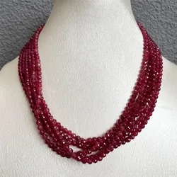 4*4MM Faceted Round Red Ruby Jade Necklace 1/3/6Strands Adjustable Multilayer Bead Chain Choker for Prom Gift