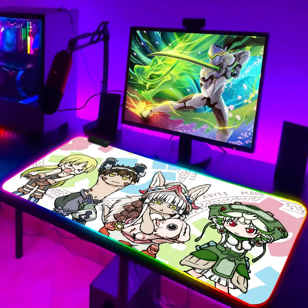 Cute Anime M-Made In Abysses Mouse Pad CS-GO anime character luminous super large RGB office game competitive keyboard pad