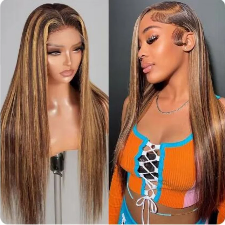 34 بوصة العظام مستقيم تسليط الضوء على الدانتيل الجبهة الشعر البشري أومبير 13x4 الدانتيل الباروكات الأمامية 13x6 العسل شقراء الملونة الباروكات للنساء