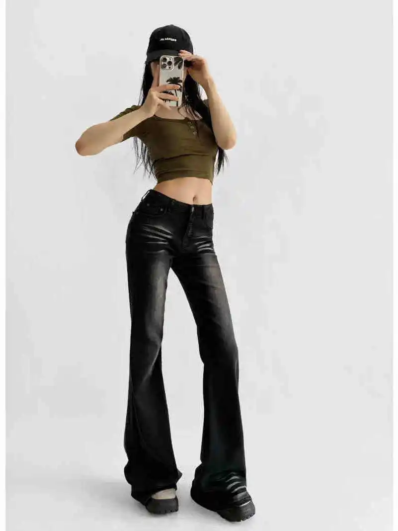 Erweiterte Damen-Jeans mit hoher Taille, elastisch, schlankmachend, lange Hosen, sexy Retro-amerikanische Sle-Beinverbesserung, ausgestellte Denim-Skinnies