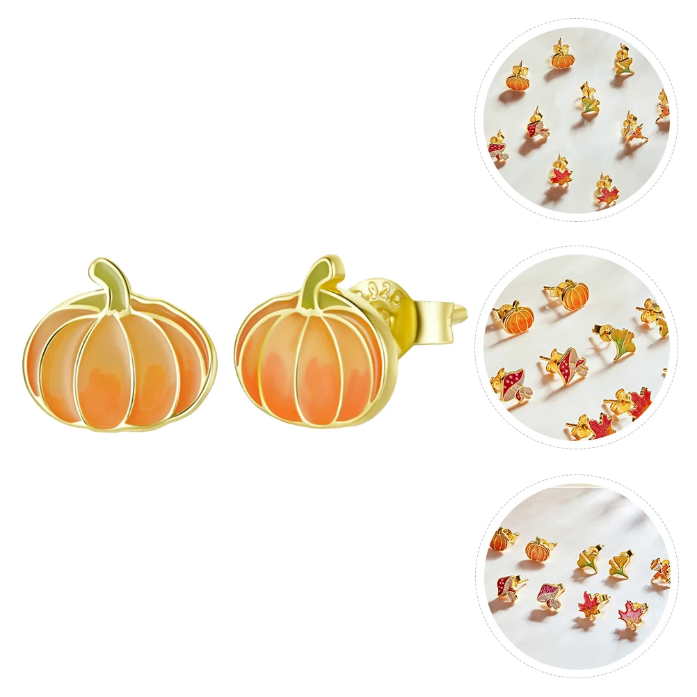 

Pumpkin Stud Earrings Autumn Pendant Ears Decoration Lovely Pendants Silver Stubs Man