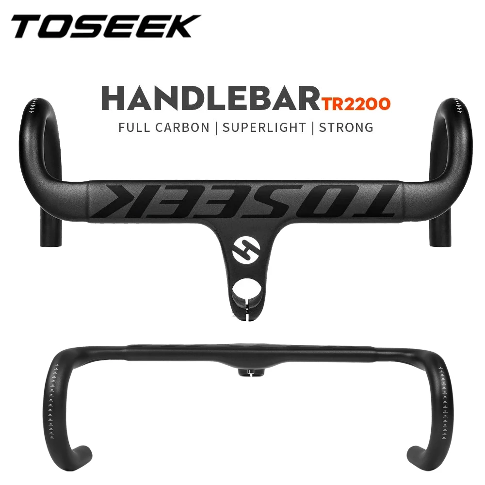 

TOSEEK Full Carbon One-piece Road Bicycle Handle Bar 28.6mm Road Bike Handlebar Stem Matt Black Carbon Handlebarss 400/420/440mm