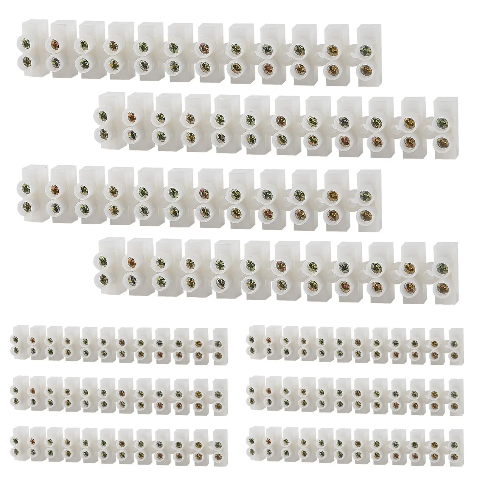 Terminal Block White Screw Terminal Connector Dual Row Electric Barrier Block 12-Position Terminal Strip,  5A 10A 20A 30A 380 V