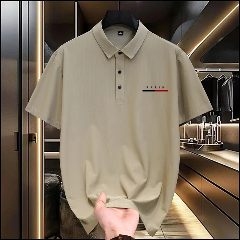 

Men's Fashion Letter Print Sleeved Polo Shirt 2025 Summer High End Business Casual Polo Shirts Breathable Comfortable Top Tees