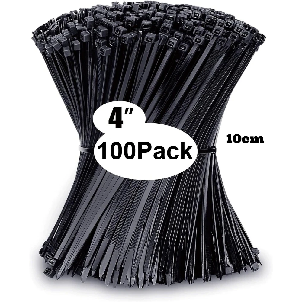 Kabelbinder in verschiedenen Größen (4 Zoll + 6 Zoll + 8 Zoll + 12 Zoll), 100/400 Stück, schwarze Kabelbinder, UV-beständig