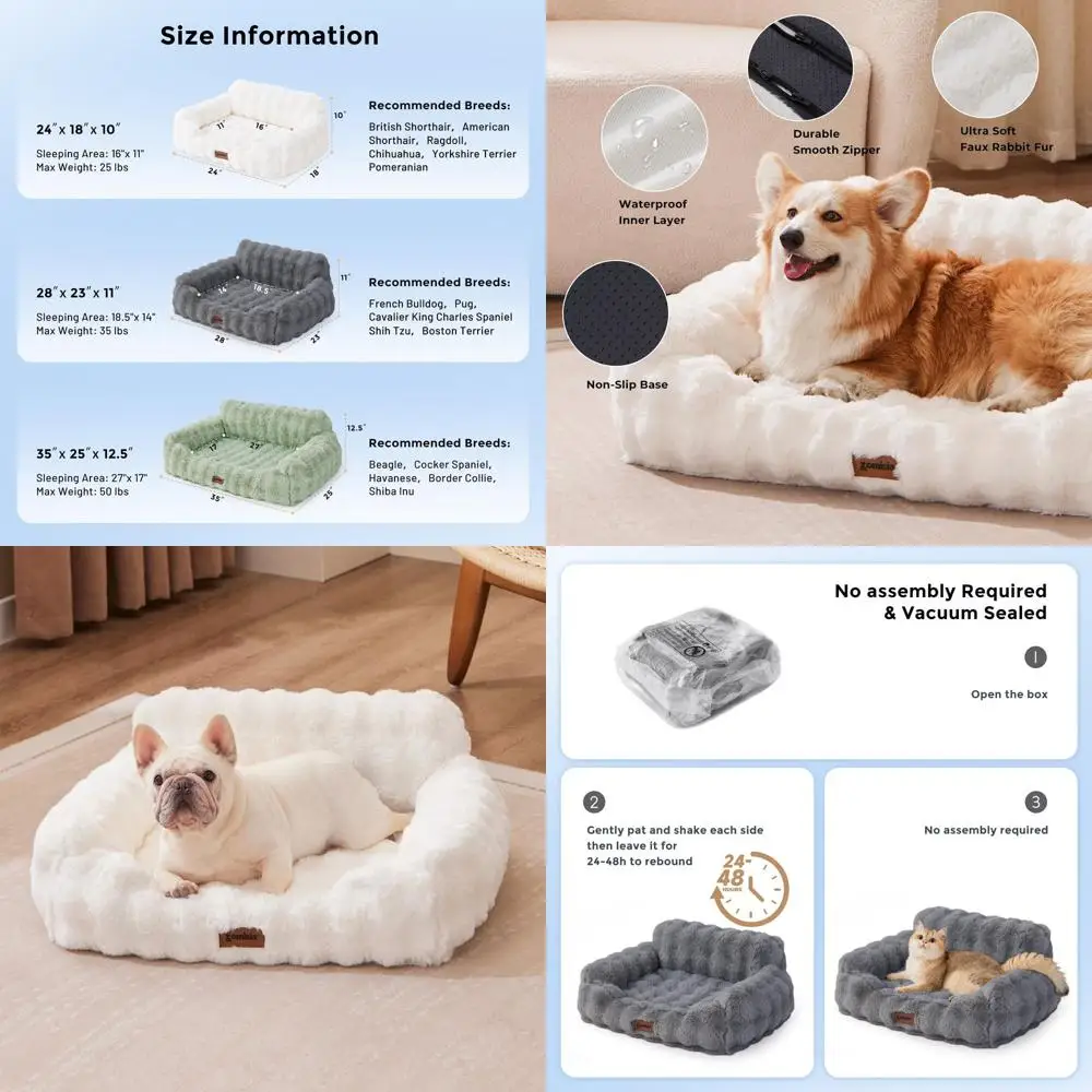 

Orthopedic Support Dog Sofa with Removable Cover, Non-Slip Base, Suitable for Cats & Dogs, Ivory White