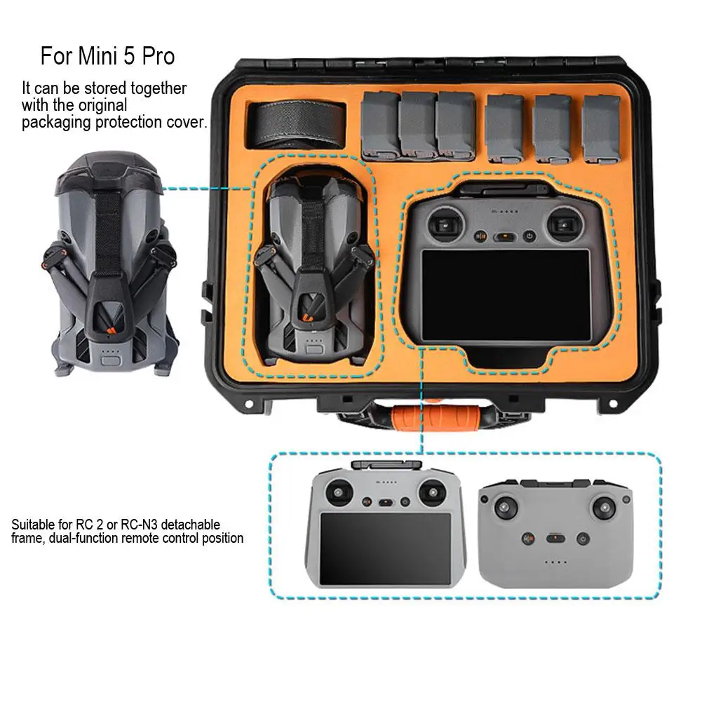 Per DJI Mini 5 Pro Scatola di immagazzinaggio rigida Custodia antigoccia antiurto impermeabile Borsa portatile di grande capacità Accessorio di protezione drone