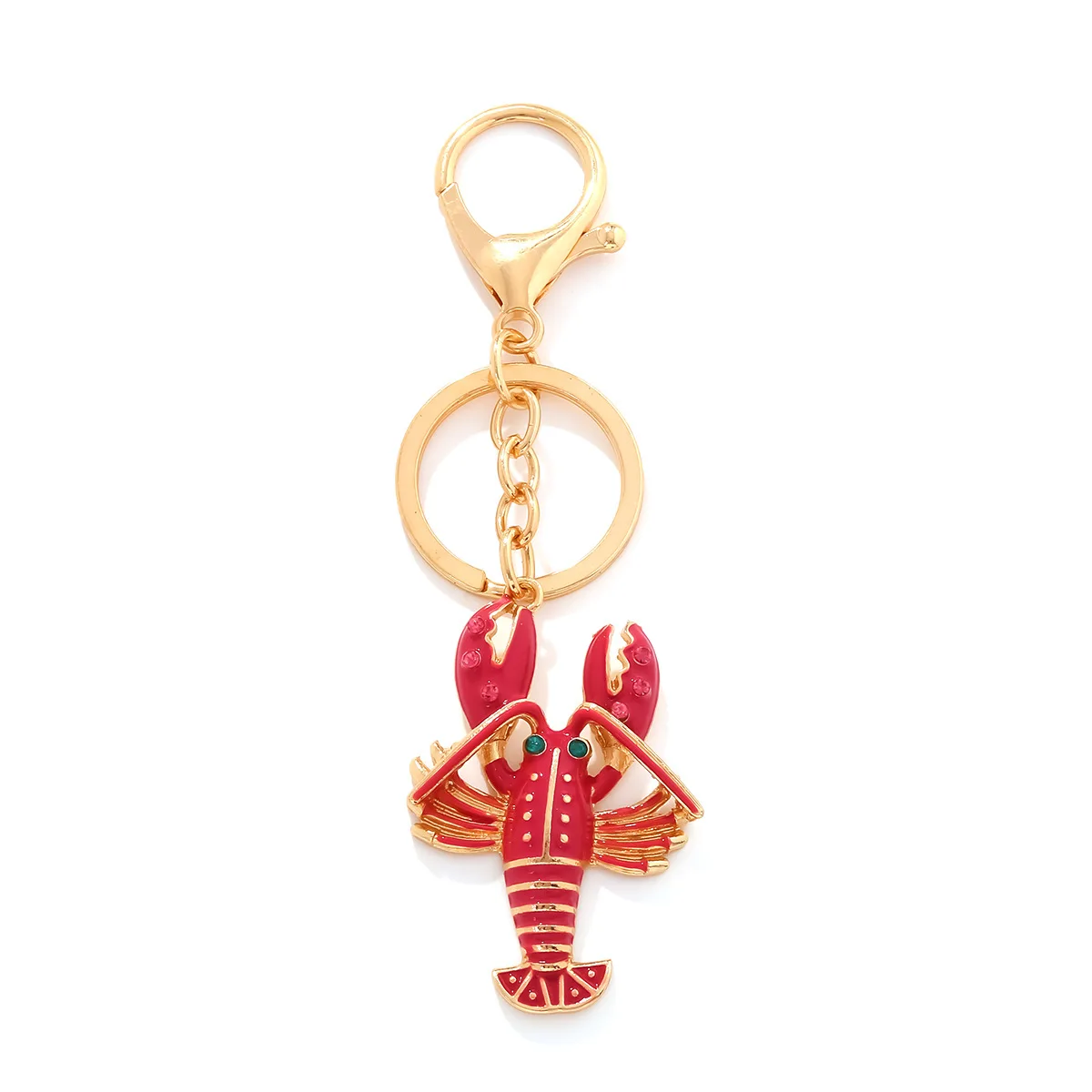 

Cute Crayfish Set With Diamonds Funny Sea Animal Shrimp Shape Enamel Double Color Lobster Pendant Keyring