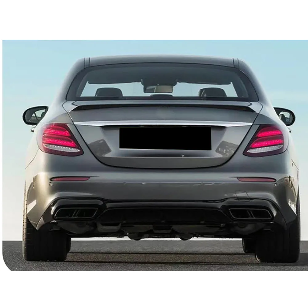 

PP for Benz E Class W213 E200 E300 E43 Sport Change to E63 AMG look 17-18 Rear Bumper Lip Diffuser with Exhaust Tips 4 Outlet