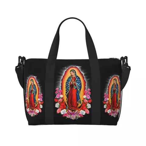 맞춤형 버진 메리 Guadalupe 여성용 토트백, 대용량 멕시코 가톨릭 세인트 비치 체육관 여행 가방