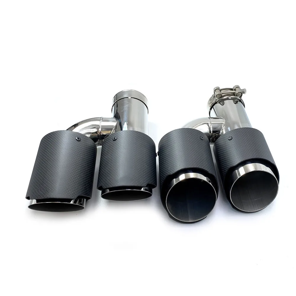 2PCS H Style Universal Dual Matt Carbon Fiber Exhaust Tip 304 Stainless Steel Modified Exhaust Tip With Remus Logo