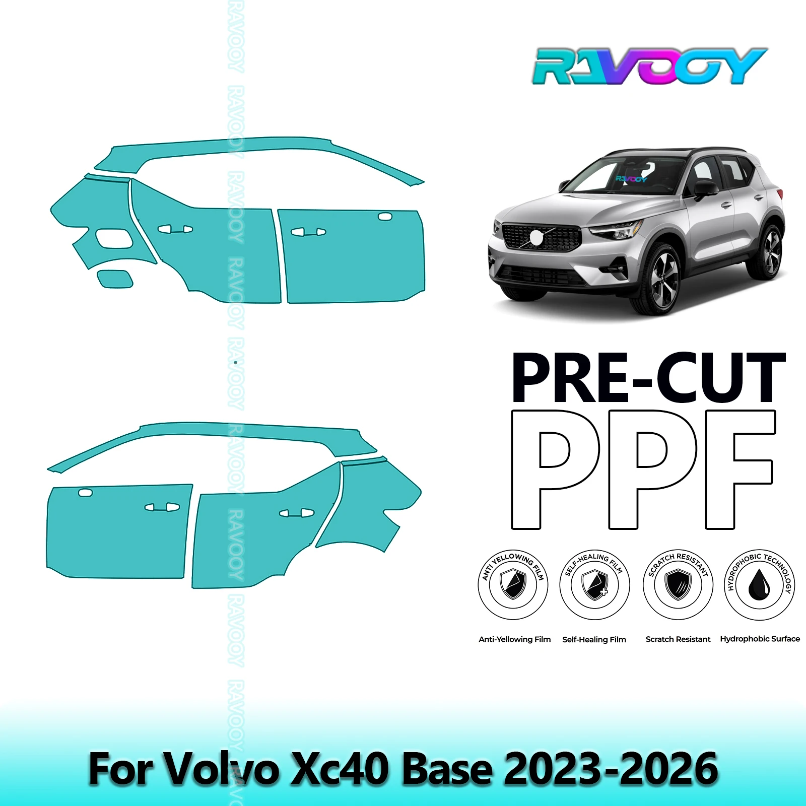

For Volvo Xc40 Base 2023-2026 8.5mil Clear Matte Pre-Cut PPF Door & A/B Pillar Kit TPU Paint Protection Film Set