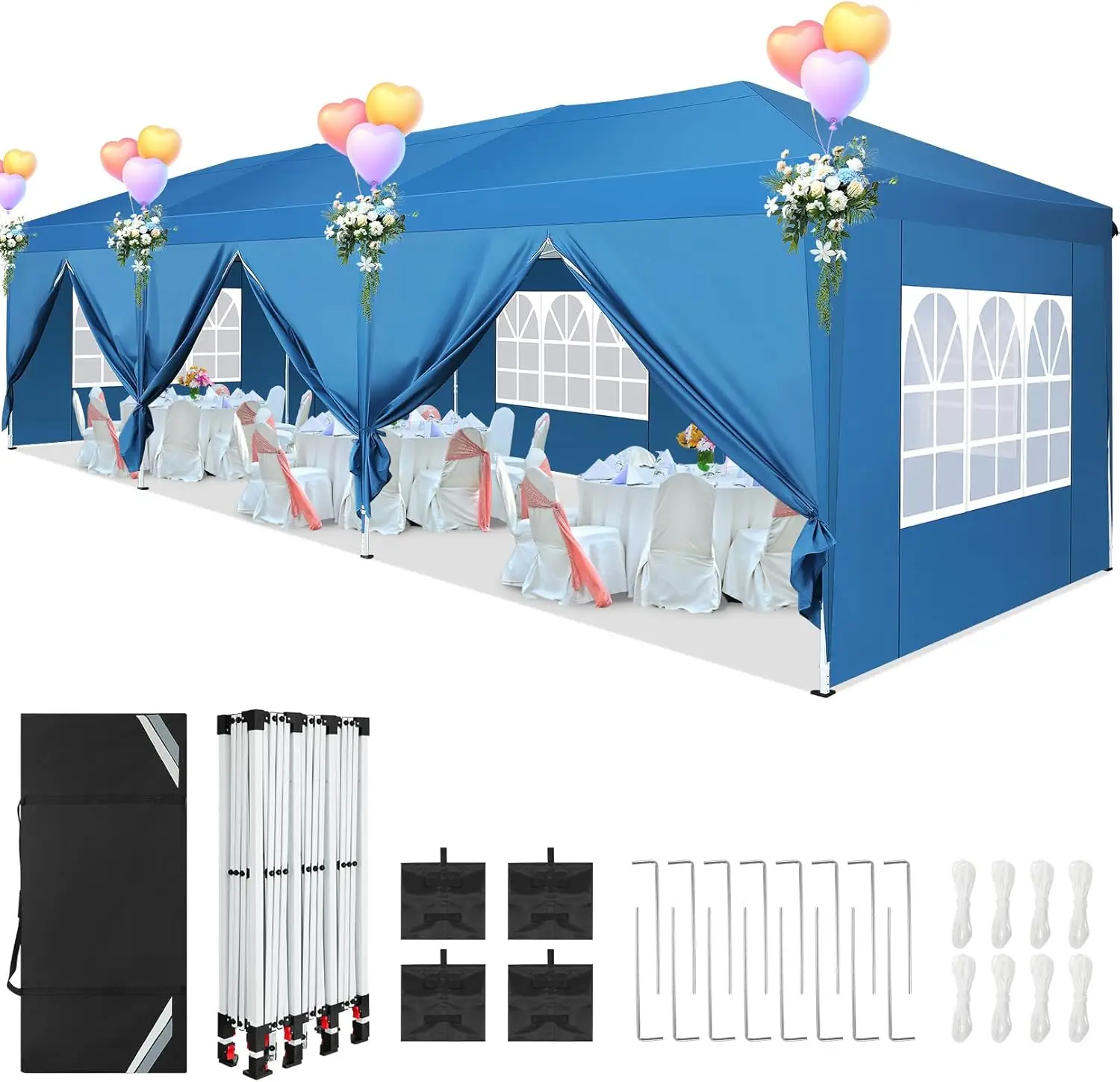 

10x30 Pop Up Canopy Tent with 8 Sidewalls Waterproof Outdoor Party Tent Canopy Tents for Parties Camping Commercial Event Gazebo